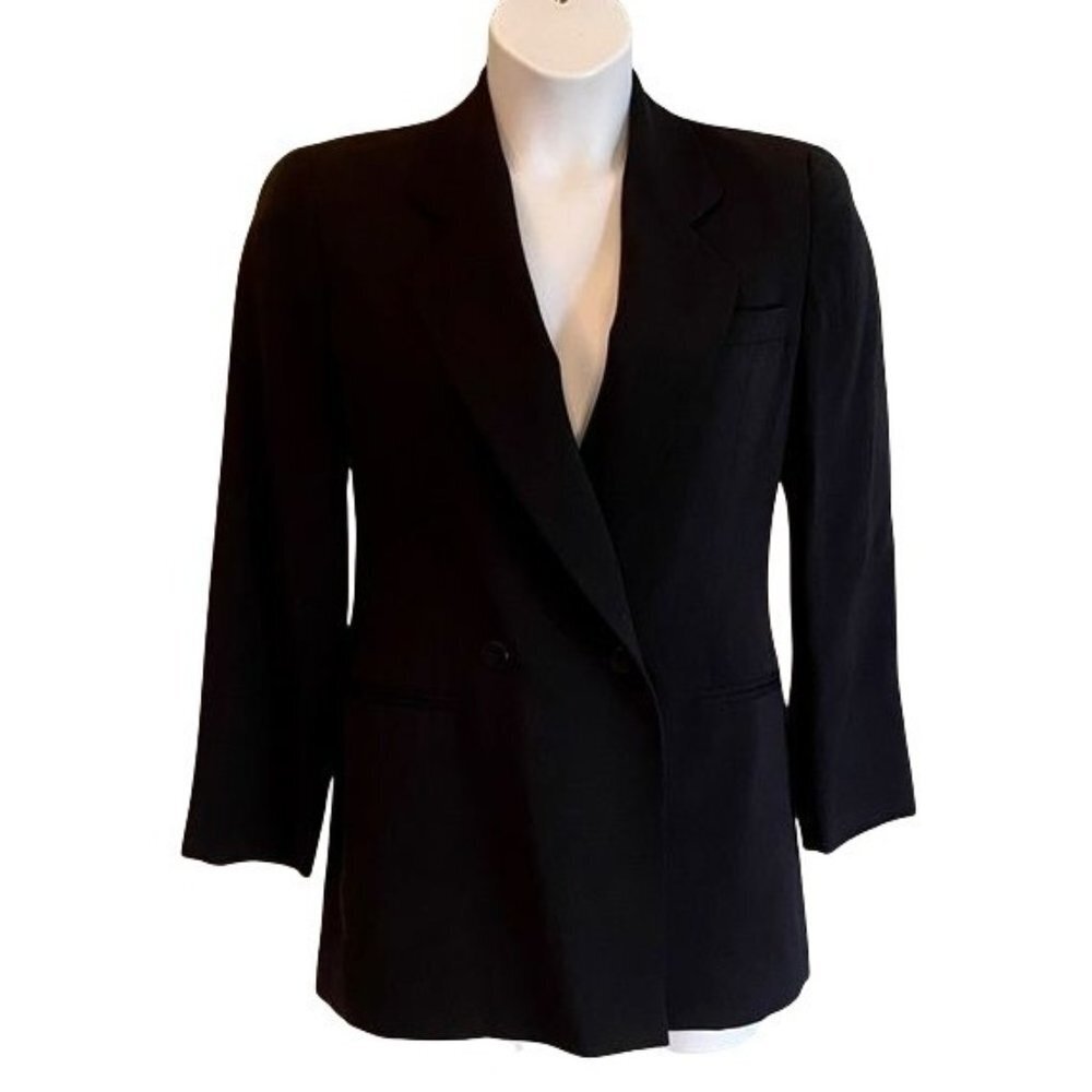 Giorgio Armani Le Collezioni Black Wool Blend Blazer Womens Size 4